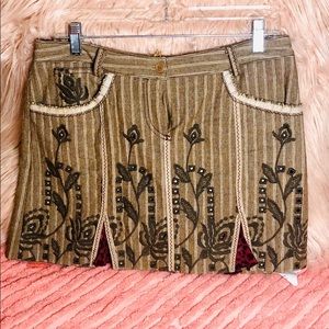 Italian embroidered zipper wool mini skirt